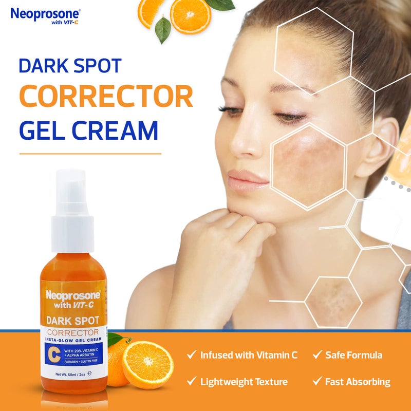 NEOPROSONE Vit C Dark Spot Corrector Gel Cream - 60 ml / 2 fl oz - Skin Brightening Gel to Remove Dark Spots and Restores Even Skin Tone - Anti Aging, Moisturizing Cream for Face, Elbows, Knees, Body - Image 3