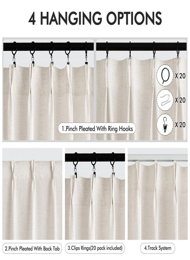 ANRODUO Natural Memory Trained Pinch Pleated Curtains Drapes, Thick Linen Blend Privacy Light Filtering Window Curtains, Linen Textured Pleated Curtain with Hooks&Clips, Triple Pleat Memory Shape Curtain - Image 2