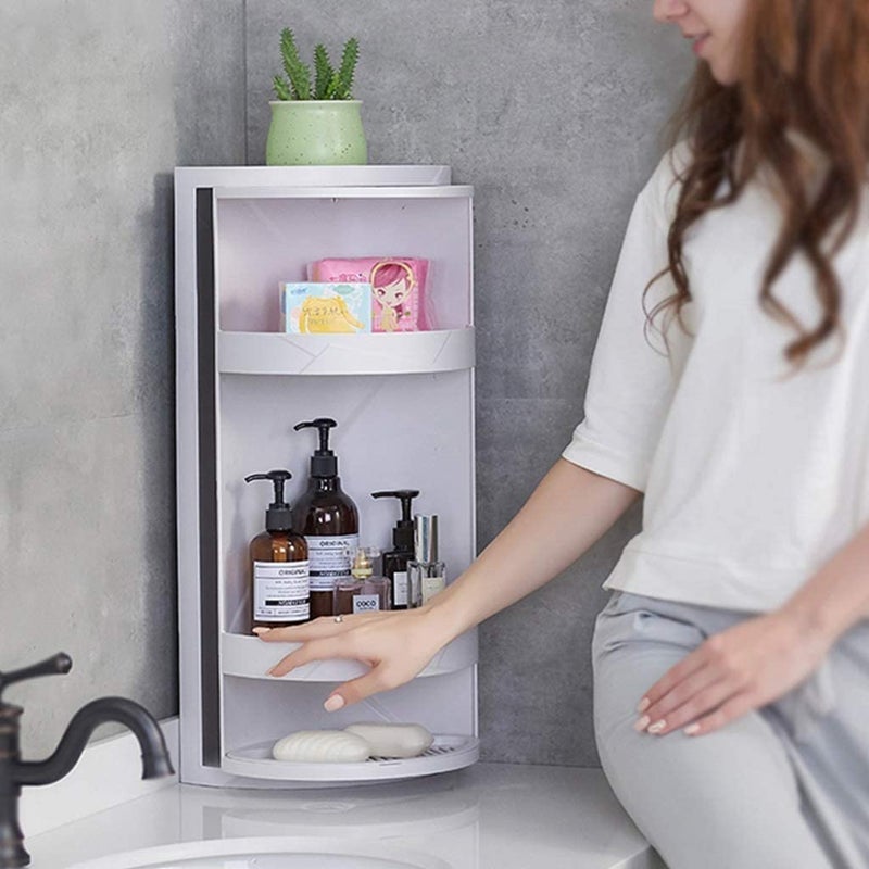 VBM رف مثلث دوار 360 درجة للحمام رف مطبخ رف زاوية رف تخزين الحمام خزانة تخزين متعددة الطبقات - Image 2