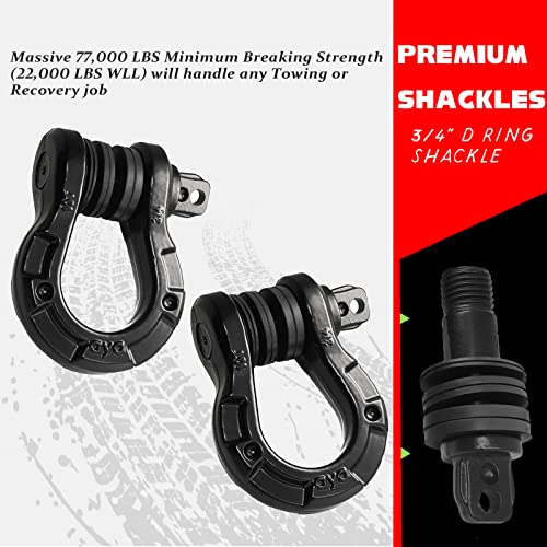 AyA Gear Shackles 3/4" D Ring Shackle (2 Pack) 77,000Ibs(35T) Break Strength with 7/8" Screw Pin and Shackle Isolator & Washers Kit for Tow Strap Winch Off Road Vehicle Recovery Black - Image 3