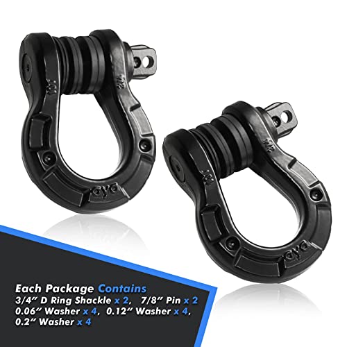 AyA Gear Shackles 3/4" D Ring Shackle (2 Pack) 77,000Ibs(35T) Break Strength with 7/8" Screw Pin and Shackle Isolator & Washers Kit for Tow Strap Winch Off Road Vehicle Recovery Black - Image 5