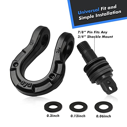 AyA Gear Shackles 3/4" D Ring Shackle (2 Pack) 77,000Ibs(35T) Break Strength with 7/8" Screw Pin and Shackle Isolator & Washers Kit for Tow Strap Winch Off Road Vehicle Recovery Black - Image 4