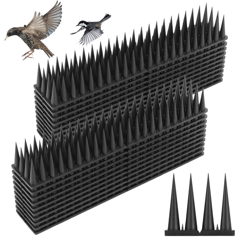 Quunoot Bird Spikes, 20 Pack Bird Guard Spikes for Squirrel Cat Raccoon and Other Small Animals, Pigeon Spikes for Outdoor Fences and Roofs, Durable Plastic Bird Barrier Strips - Image 1