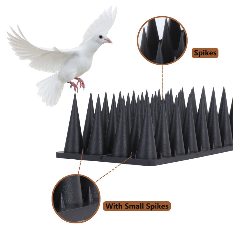 Quunoot Bird Spikes, 20 Pack Bird Guard Spikes for Squirrel Cat Raccoon and Other Small Animals, Pigeon Spikes for Outdoor Fences and Roofs, Durable Plastic Bird Barrier Strips - Image 2