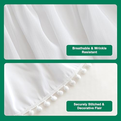 Biscaynebay Wrap Around Bed Skirts with Pompom for King Beds 15 Drop White Adjustable Elastic Dust Ruffles Easy Fit Wrinkle Fade Resistant Silky Luxurious Fabric Machine Washable - Image 3