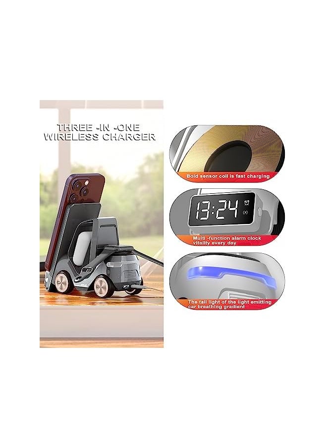 erorex - 3 In1 Fast Wireless Charger Suitable For Iphone15 14 13 12 11 X Galaxy Note 10 10 9 8 S10 S9 S8 Mate30 20 Watch And Air Pods Series Wireless Charging Devices Grey - Image 1