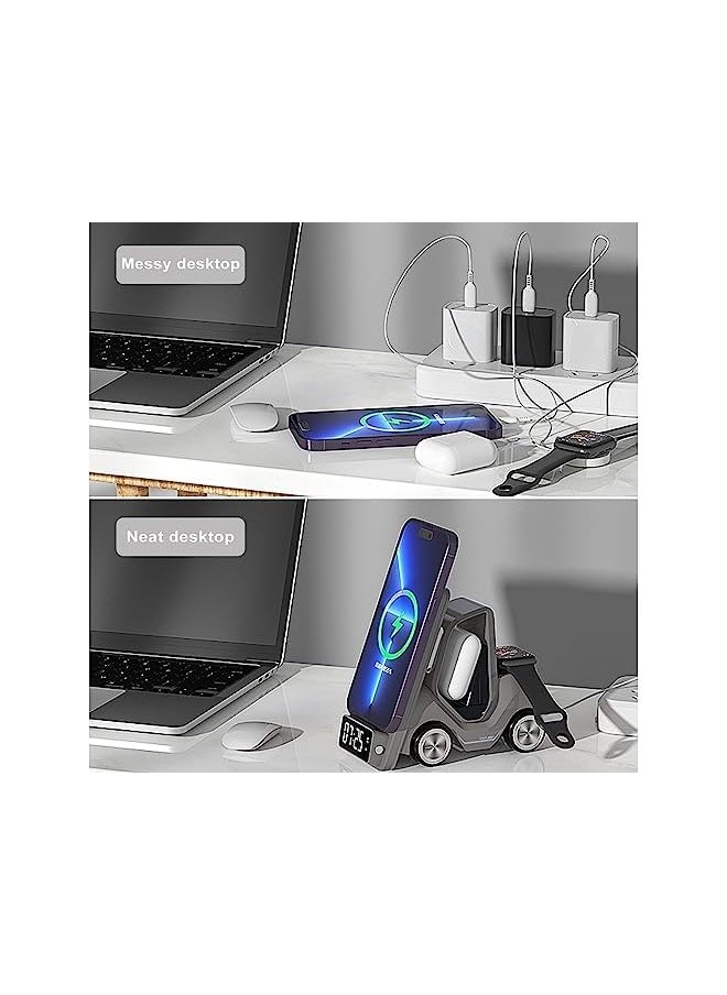 erorex - 3 In1 Fast Wireless Charger Suitable For Iphone15 14 13 12 11 X Galaxy Note 10 10 9 8 S10 S9 S8 Mate30 20 Watch And Air Pods Series Wireless Charging Devices Grey - Image 1