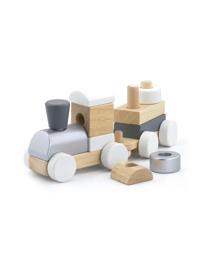 Viga Stacking Train for Kids Age 18 Months+ | Wooden Pull-Along Train with 14 Stacking Blocks - Image 2