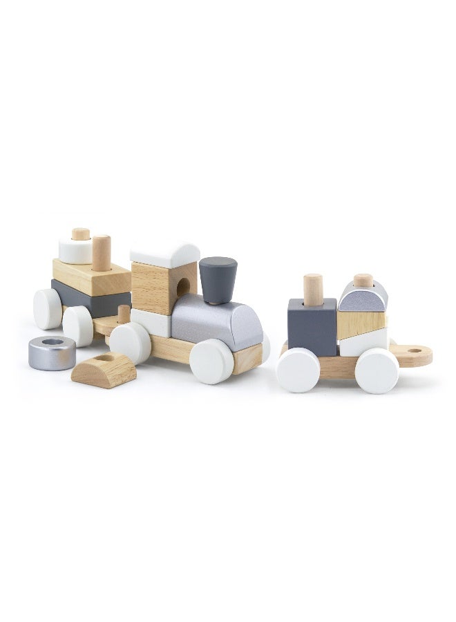 Viga Stacking Train for Kids Age 18 Months+ | Wooden Pull-Along Train with 14 Stacking Blocks - Image 1