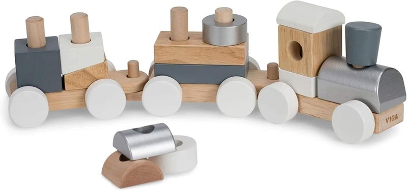 VIGA Stacking Train - Wooden Pull Along Train with Blocks for Educational Stacking and Sorting - Image 3