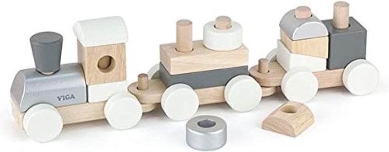 VIGA Stacking Train - Wooden Pull Along Train with Blocks for Educational Stacking and Sorting - Image 1