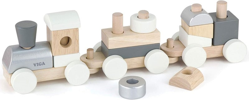 VIGA Stacking Train - Wooden Pull Along Train with Blocks for Educational Stacking and Sorting - Image 2