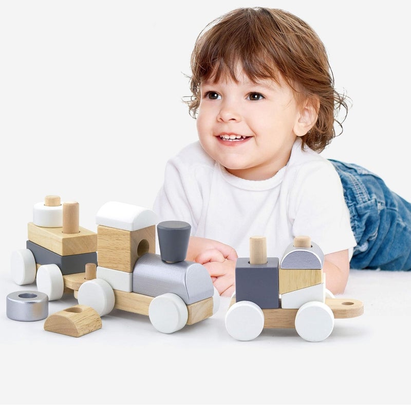 VIGA Stacking Train - Wooden Pull Along Train with Blocks for Educational Stacking and Sorting - Image 4