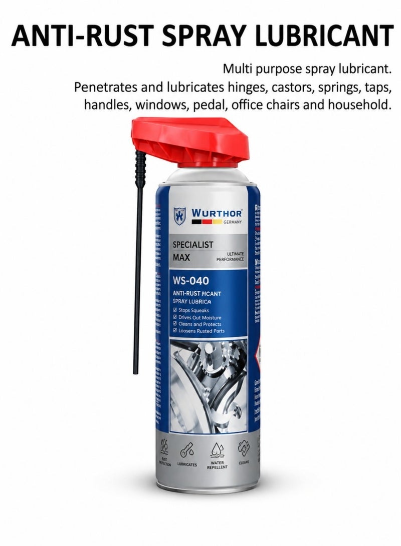 ونشر بخاخ "Wunscher W-7040" متعدد الأغراض (400 مل): مزلق ومضاد للصدأ، يزيل الصدأ، زيت متغلغل، يحمي من التآكل، يطرد الرطوبة، يوقف صرير الأجزاء المعدنية، وينظفها؛ بخاخ صيانة سريع المفعول مناسب للسيارات والدراجات والمنازل والمرائب والمعدات الصناعية. - Image 2