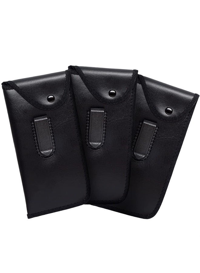 Calabria Button Flap Eyeglass Case PU Leather w/Plastic Pocket Clip Black 3Pack Vertical Eye Glasses Pouch Sunglasses Holder  - Image 1