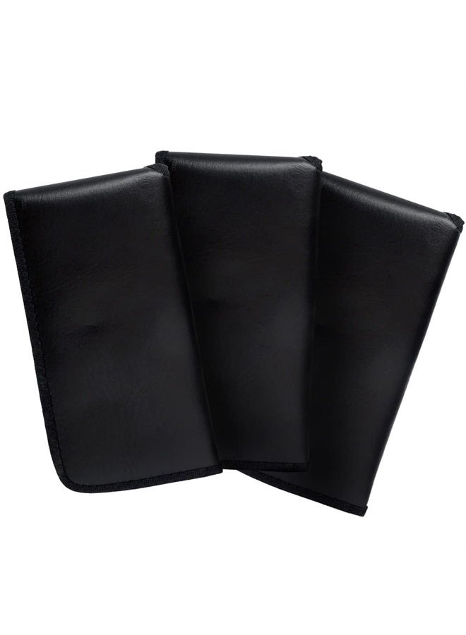 Calabria Button Flap Eyeglass Case PU Leather w/Plastic Pocket Clip Black 3Pack Vertical Eye Glasses Pouch Sunglasses Holder  - Image 2
