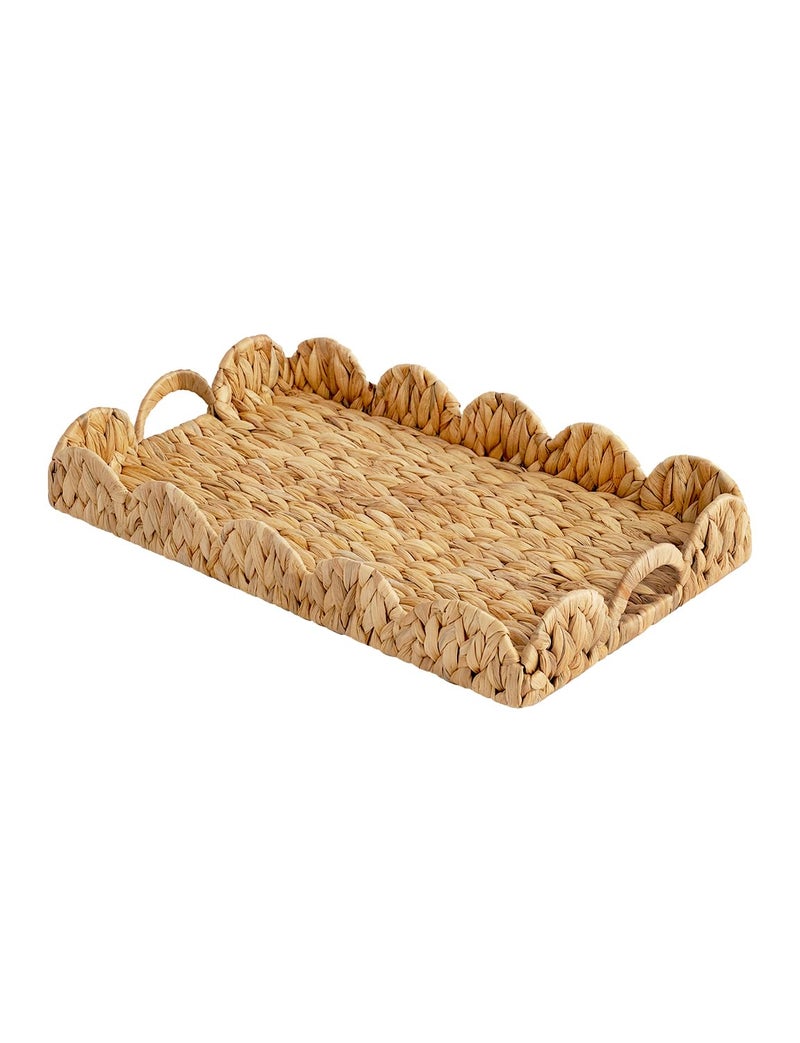 StorageWorks Large Wicker Scalloped Edge Serving Tray Rectangle Tray with Builtin Handles HandWoven Scalloped Rattan Tray Wicker Trays for Dcor Natural Water Hyacinth