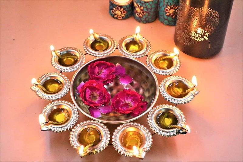 Naivete Golden Decorative Metal Diya Urli Bowl (12 inches) - Image 1