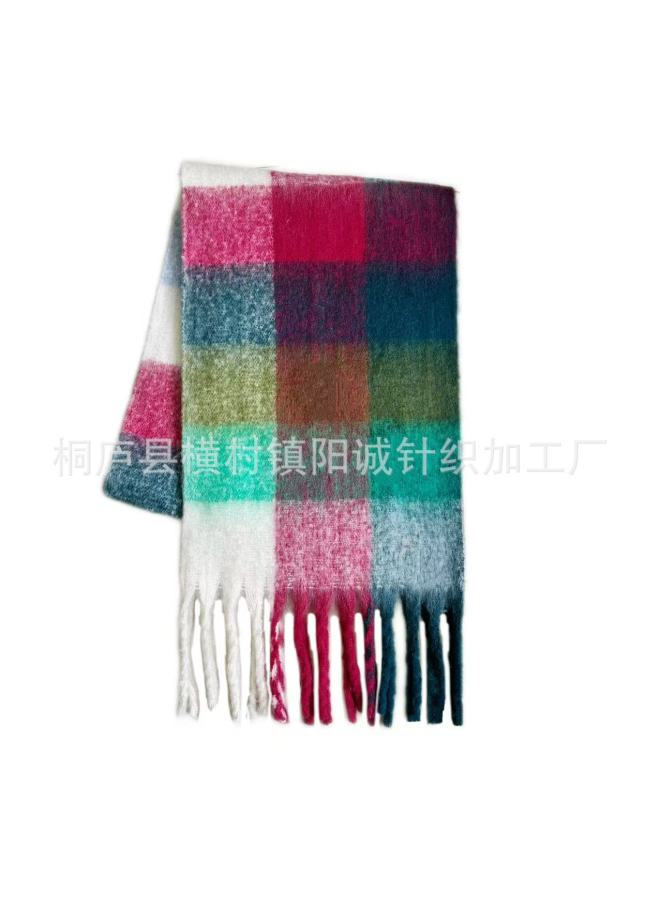 New Style Ac Warm Rainbow Plaid Long European And American Autumn And Winter Warm Soft Mohair Scarf
