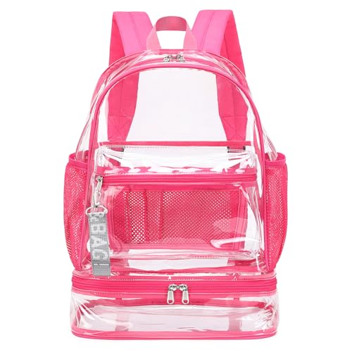 mygreen Clear Backpack with Bottom Compartment for Lunch Box or Shoes 2in1 Design for School Sports Work Stadium Security Travel College Rose Pink - Image 1