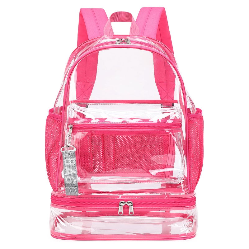 mygreen Clear Backpack with Bottom Compartment for Lunch Box or Shoes 2in1 Design for School Sports Work Stadium Security Travel College Rose Pink - Image 2