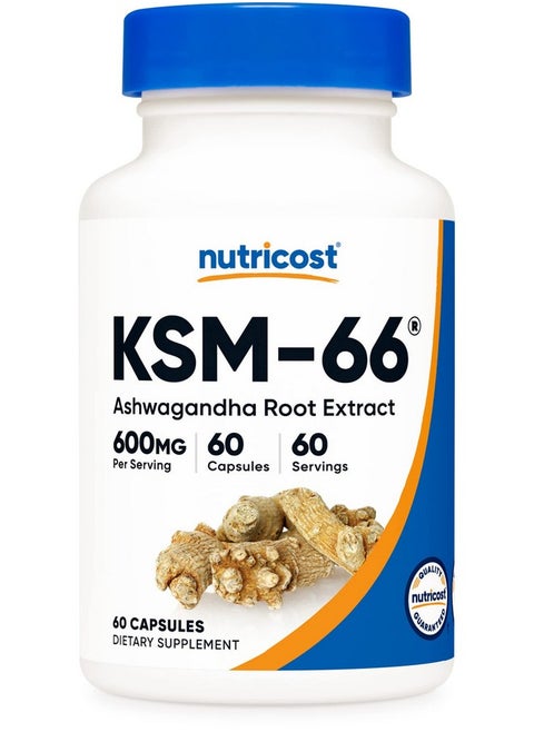 Nutricost KSM-66 Ashwagandha Root Extract 600mg, 60 Veggie Caps - 5% Withanolides - with BioPerine - Full-Spectrum Root Extract
