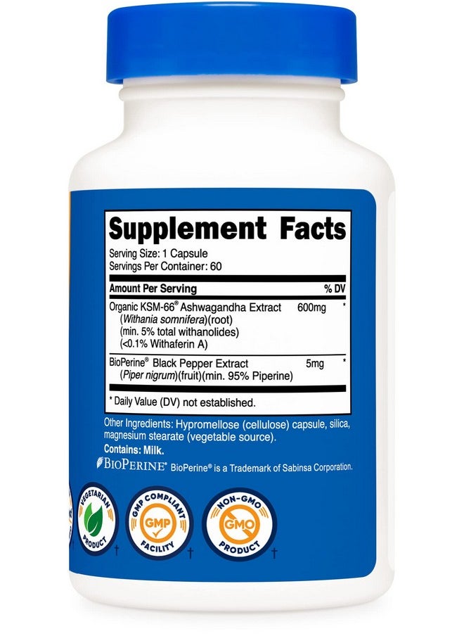 Nutricost - Nutricost KSM-66 Ashwagandha Root Extract 600mg, 60 Veggie Caps - 5% Withanolides - with BioPerine - Full-Spectrum Root Extract - Image 1