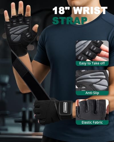 Trideer Workout Gloves for Men, Weight Lifting Gloves with Wrist Wrap Support, Full Palm Protection & Extra Grips for Weightlifting, Exercise, Cross Training, Fitness, Pull-up - Image 5