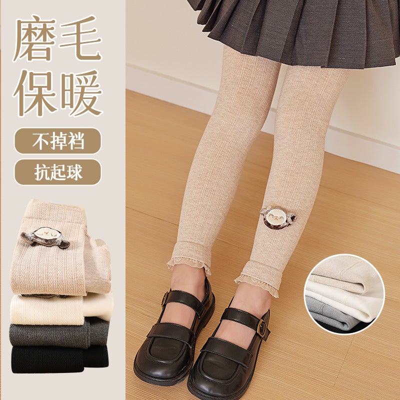 Girls' Velvet Leggings Cropped Brushed Outer Wear Baby Tights Decorative Lace Children'S Pantyhose - Image 5