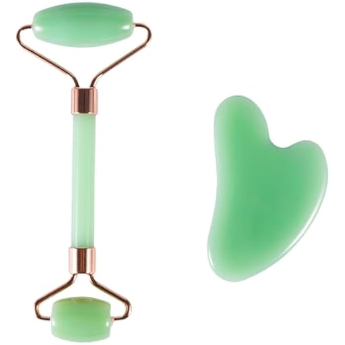 YAMHOHO 2pcs Scraping Facial Tool Valentine's Day Gift, Includes Roller and Scraping Set Massage Tool Jawline Sculptor Facial Contour Sculpting Tool for Your Skin Care Routine (Light Green Set) - Image 1