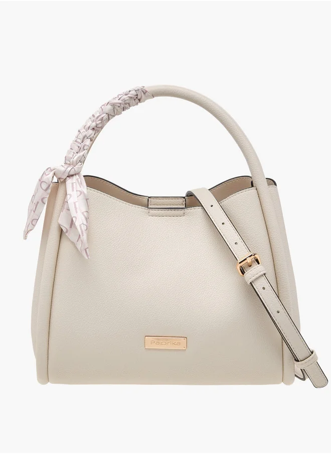 بابريكا Solid Tote Bag with Adjustable Strap and Scarf Accent