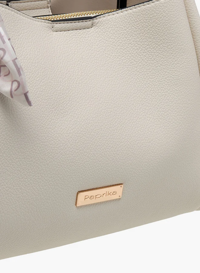 بابريكا Solid Tote Bag with Adjustable Strap and Scarf Accent