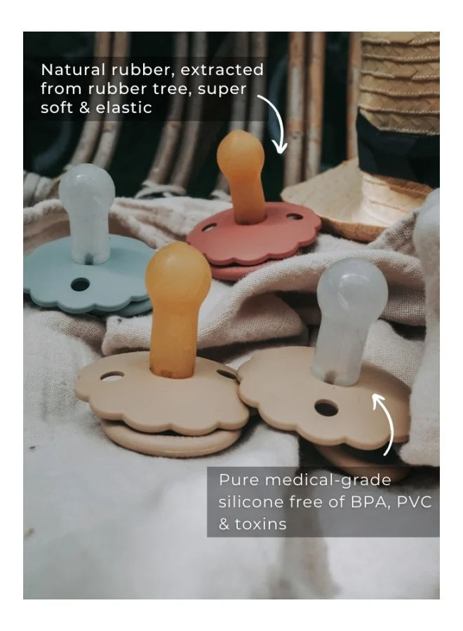 FRIGG Daisy Silicone Baby Pacifier 0-6M 2-Pack Aurora/Croissant -Size 1