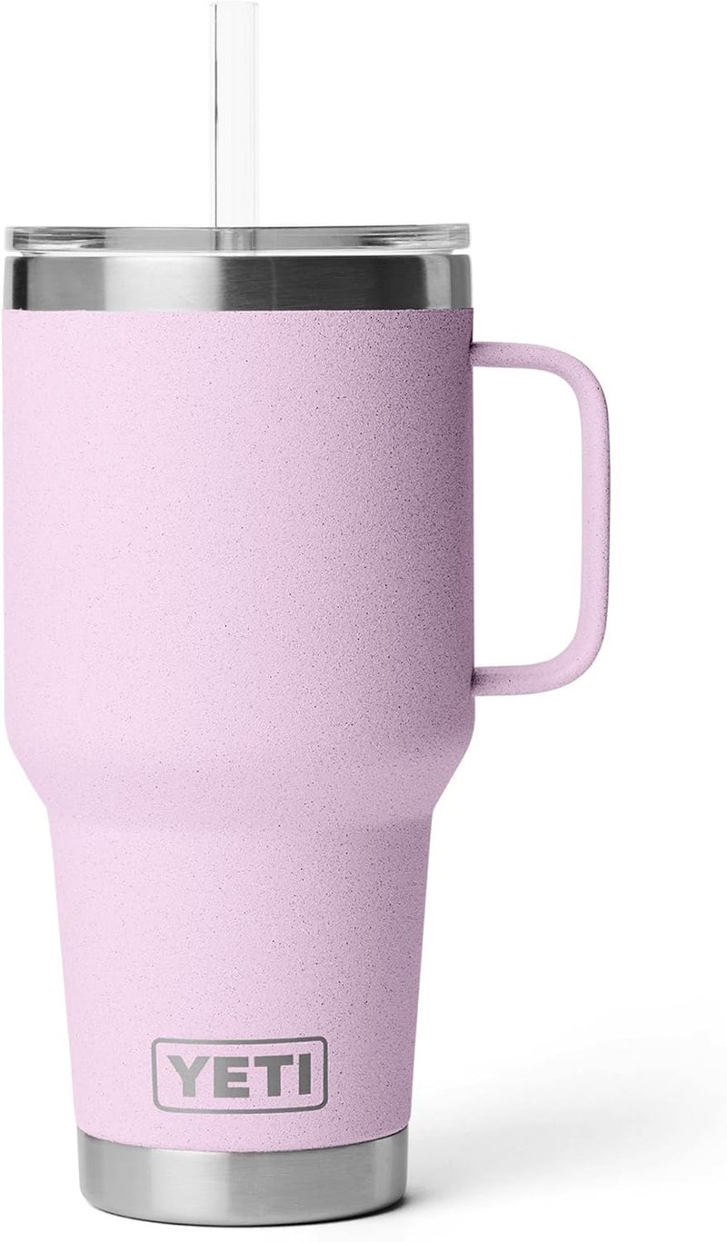 YETI Rambler 35 oz Tumbler with Handle and Straw Lid, Travel Mug Water Tumbler, Vacuum Insulated Cup with Handle, Stainless Steel, Cherry Blossom - Textured - Image 1