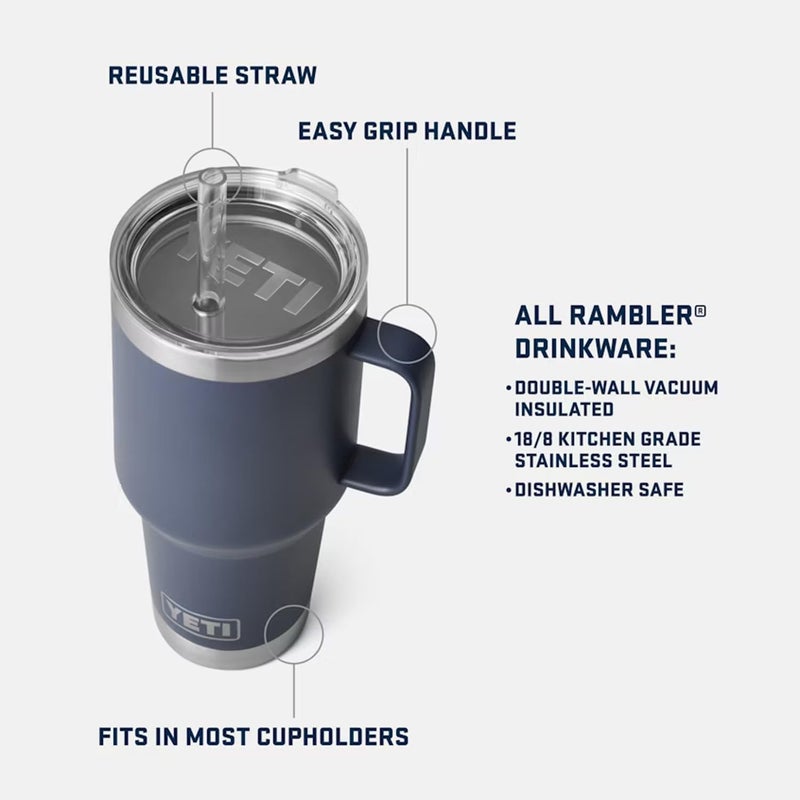 YETI Rambler 35 oz Tumbler with Handle and Straw Lid, Travel Mug Water Tumbler, Vacuum Insulated Cup with Handle, Stainless Steel, Cherry Blossom - Textured - Image 3