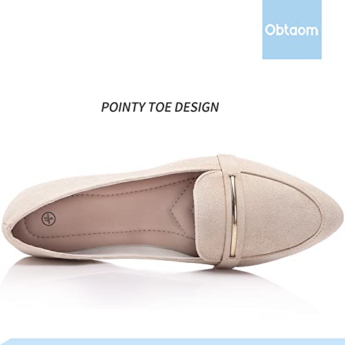 Obtaom Women's Pointy Toe Loafer Flat Comfortable Faux Suede Work Shoes,Cute Penny Loafer Slip On Ballet Flat(Beige US9) - Image 4