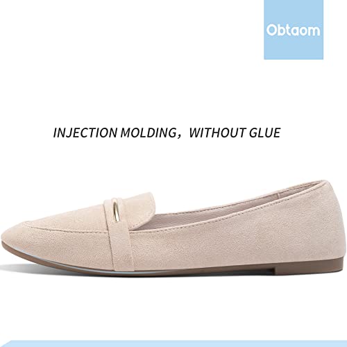 Obtaom Women's Pointy Toe Loafer Flat Comfortable Faux Suede Work Shoes,Cute Penny Loafer Slip On Ballet Flat(Beige US9) - Image 2