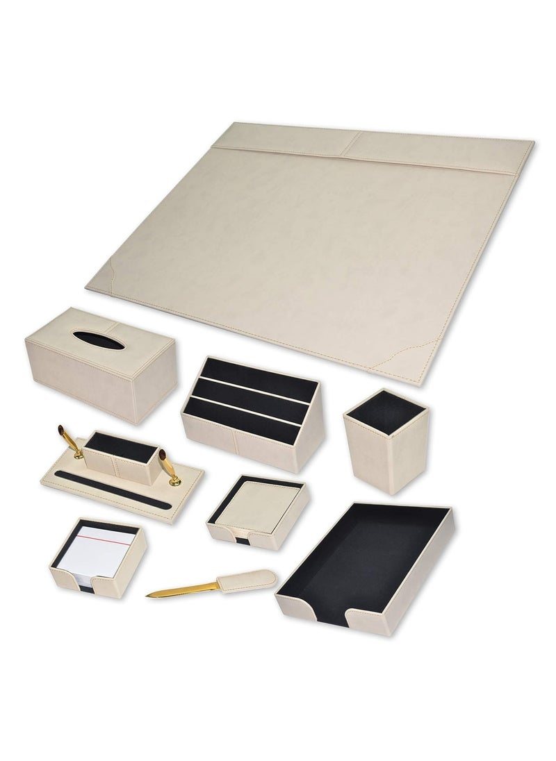 FIS FIS 9-Piece FIS Executive Desk Set Italian PU, Cream - FSDS172CR  - Image 1