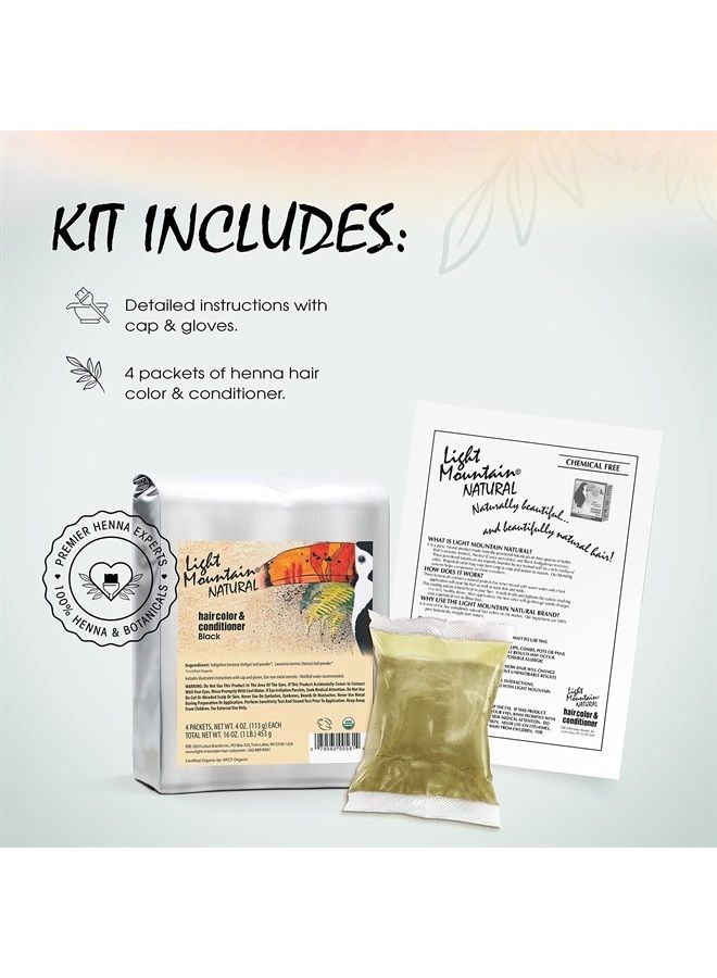 Light Mountain Henna Hair Color & Conditioner, Black - Organic Henna Leaf Powder, Pure Botanical Semi-Permanent Hair Color with Conditioning Benefits, 16 Oz - Image 2