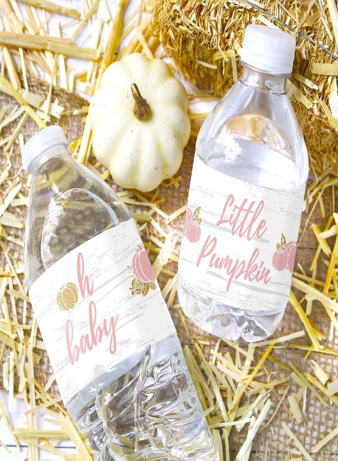 دسكتيكتفز ملصقات زجاجات مياه لحفل استقبال مولودة جديدة بتصميم يقطينة وردية صغيرة - 20 غلافًا مقاومًا للماء لتزيين حفلات استقبال المواليد في فصل الخريف ومحطات المشروبات في الحفلات - Image 2