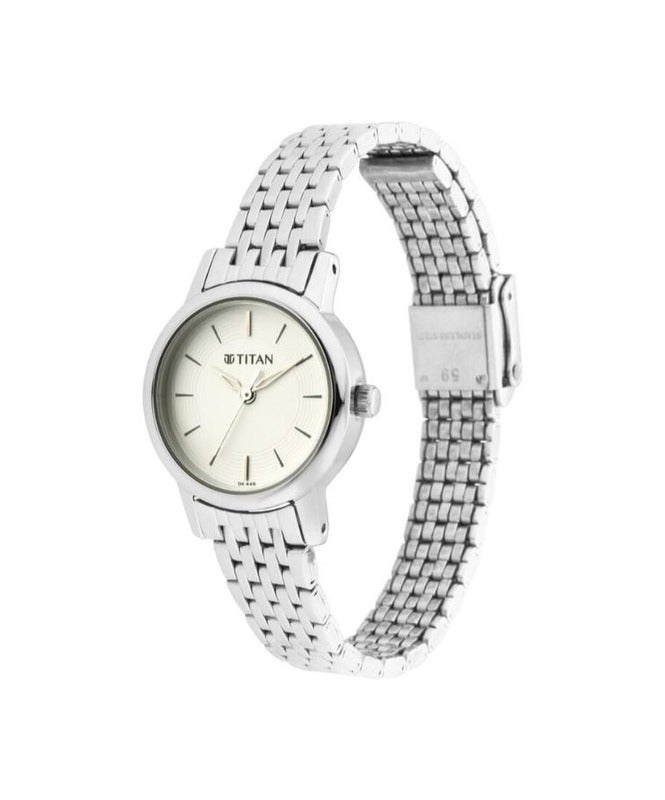 Titan Quartz Analog White Dial Silver Metal Strap Watch for Women 2593sm04 - Image 3