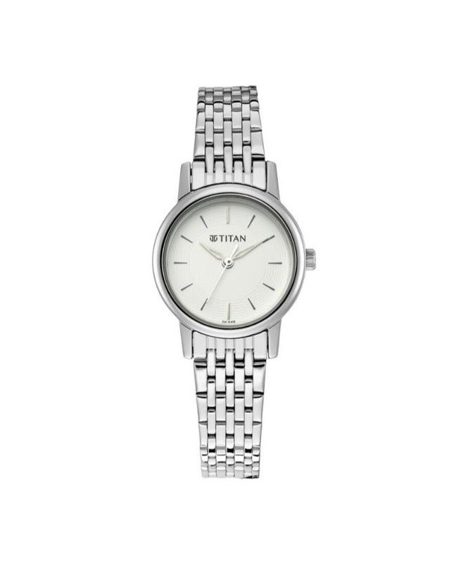 Titan Quartz Analog White Dial Silver Metal Strap Watch for Women 2593sm04 - Image 1