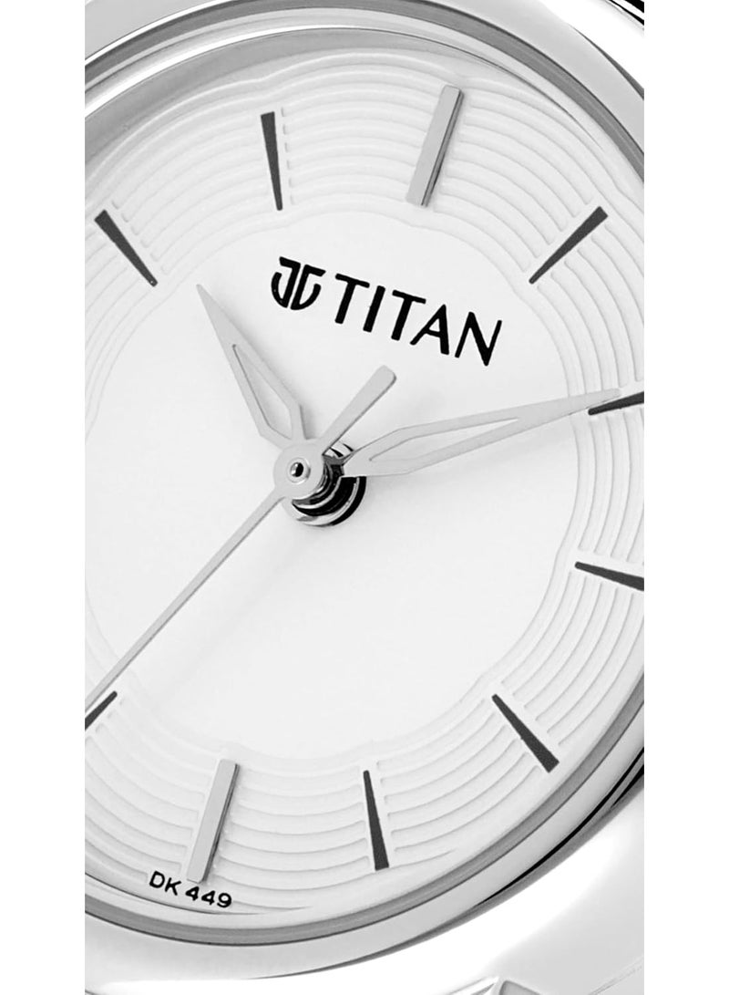Titan Quartz Analog White Dial Silver Metal Strap Watch for Women 2593sm04 - Image 2