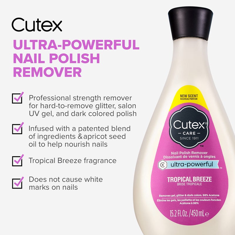 Cutex Gel Nail Polish Remover, Ultra-Powerful & Removes Glitter and Dark Colored Paints, Tropical Breeze Scent, 15.2 Fl Oz - Image 2