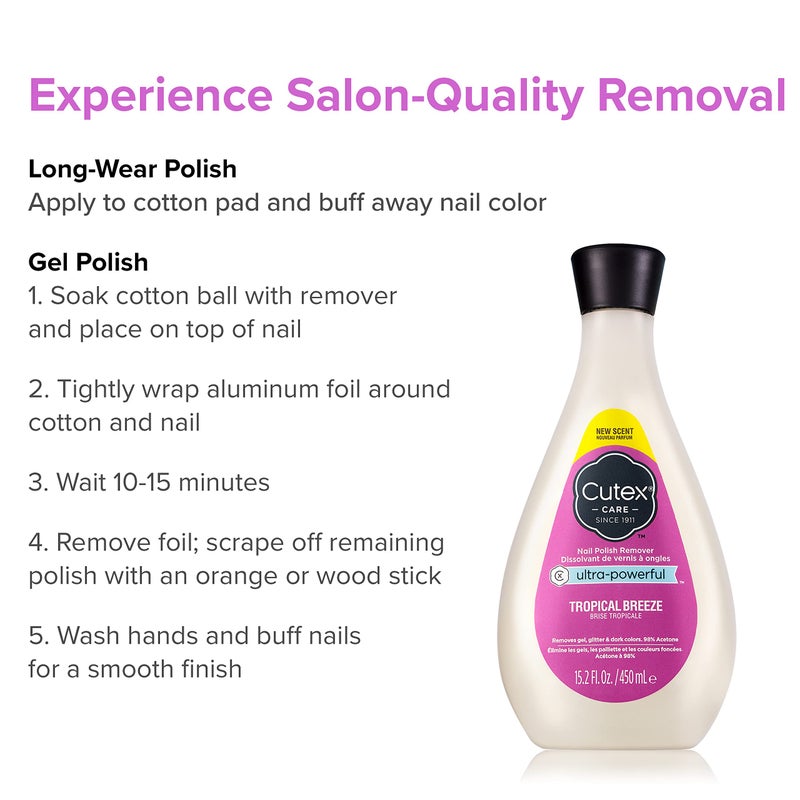 Cutex Gel Nail Polish Remover, Ultra-Powerful & Removes Glitter and Dark Colored Paints, Tropical Breeze Scent, 15.2 Fl Oz - Image 3
