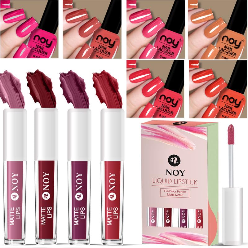 Noy Seasonal Nail Paint Kit 103 Nail Lip Perfection Matte Liquid Lipstick Glossy Nail Paint Set For A Polished Look - Image 1