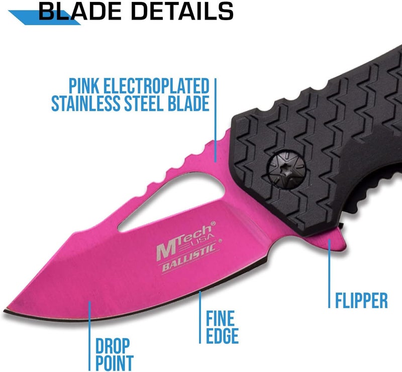MTECH USA – Pocket Folding Knife – Fine Edge Steel Blade, Aluminum/Nylon Fiber Handle, Bottle Opener and Pocket Clip, Tactical, EDC, Self Defense- MT-A882 - Image 3