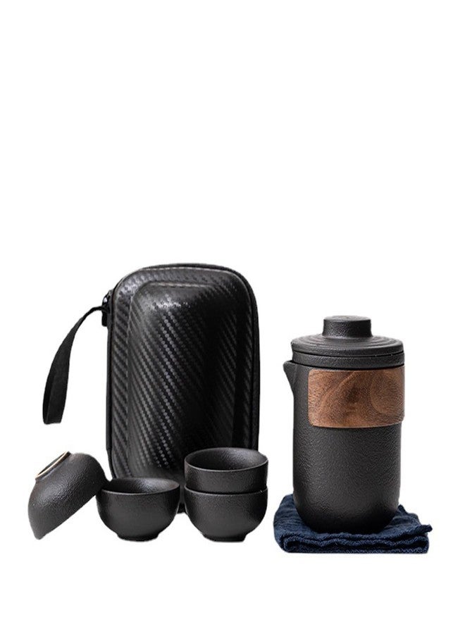 TBACW Portable Chinese Gongfu Tea Set - Ceramic Travel Tea Pot with 4 Cups & Carrying Bag for Outdoor Picnic, Camping, Office or Home Use (Classic 1 Pot 4 Cups) - Image 1