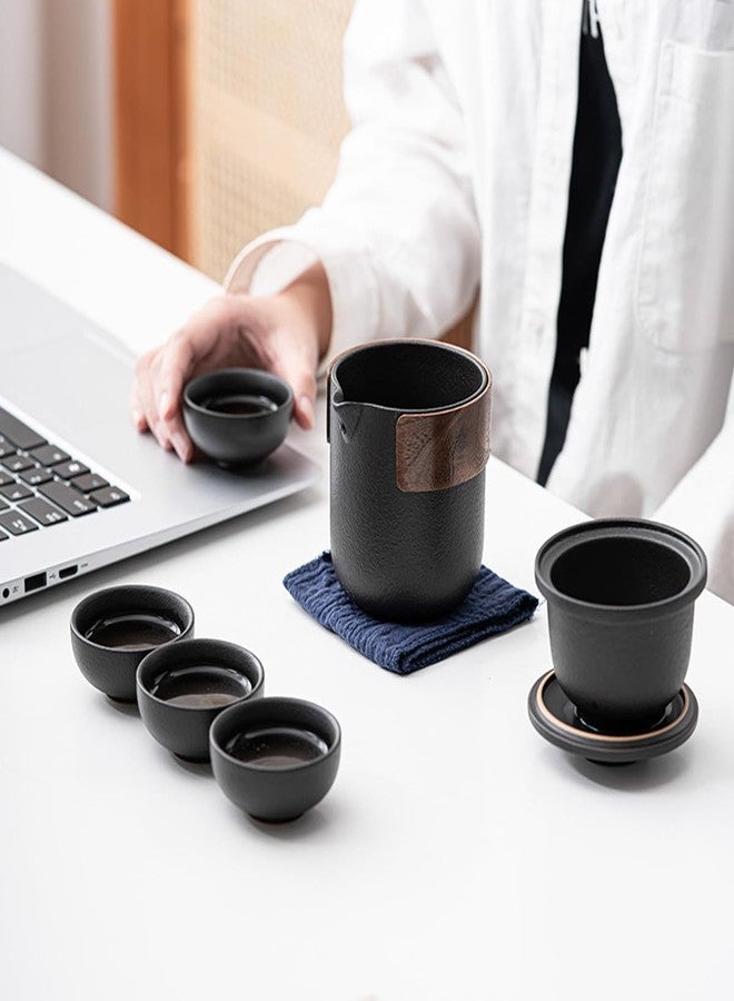 TBACW Portable Chinese Gongfu Tea Set - Ceramic Travel Tea Pot with 4 Cups & Carrying Bag for Outdoor Picnic, Camping, Office or Home Use (Classic 1 Pot 4 Cups) - Image 5