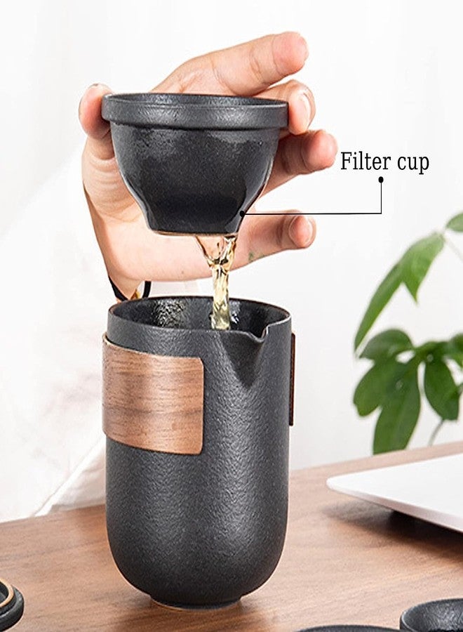 TBACW Portable Chinese Gongfu Tea Set - Ceramic Travel Tea Pot with 4 Cups & Carrying Bag for Outdoor Picnic, Camping, Office or Home Use (Classic 1 Pot 4 Cups) - Image 2